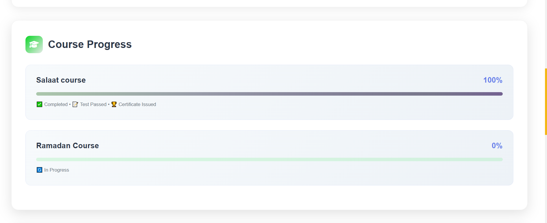 Student course progress dashboard